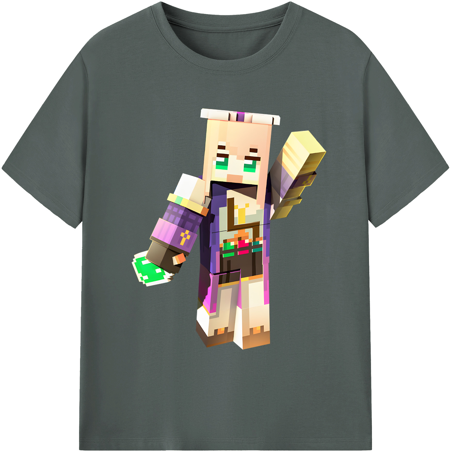 （画像用） マインクラフト ブロックの世界 Minecraft MC Block world 綿100％ メンズ半袖Tシャツ｜肌触りやわらか＆通気性
